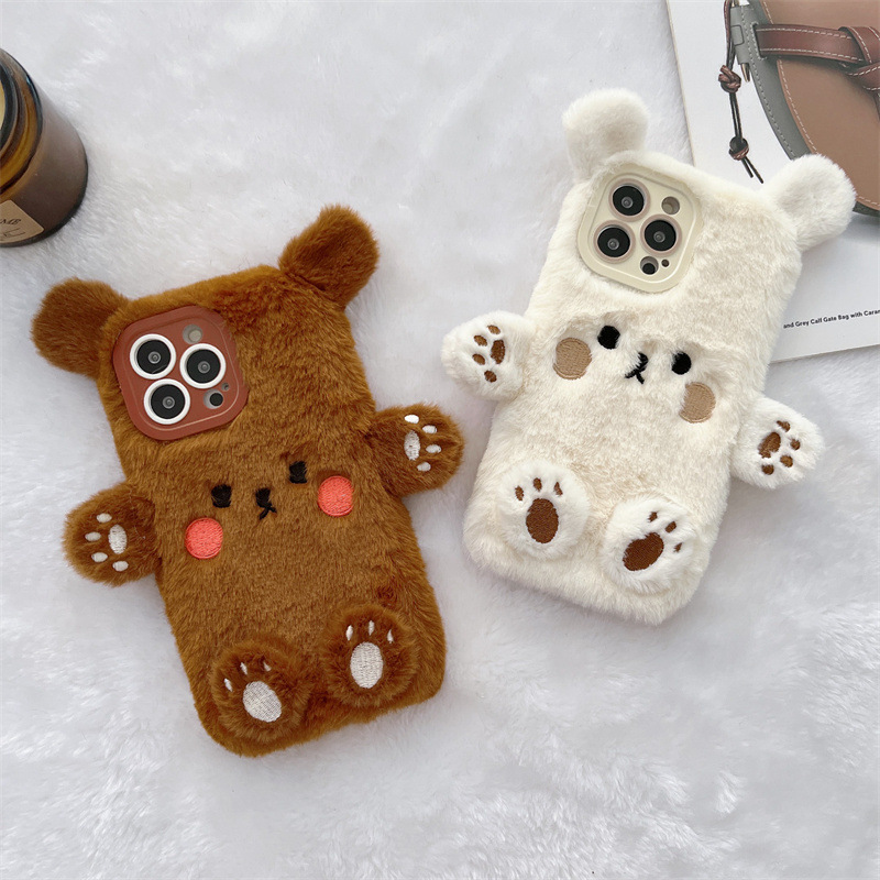 Phone Cases Case - Korean 3D Cartoon Bear Fluffy Plush