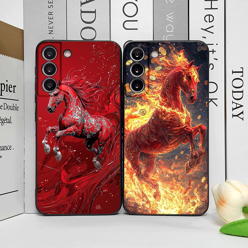 Phone Cases For Samsung A14 - Fashion Chinese-Style Red Horse Print Phone