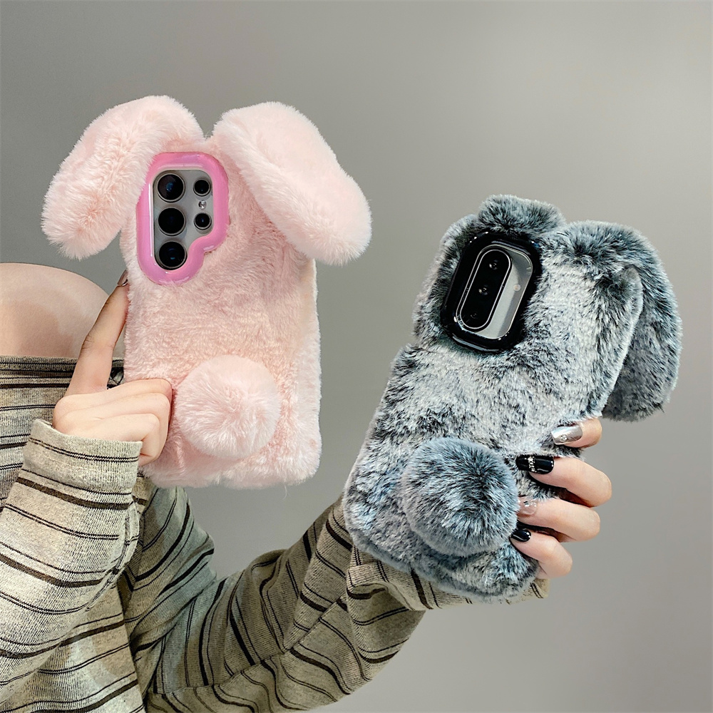 Cute Rabbit Ears Fluffy Stand  - Phone Cases Case 리뷰 및 가격
