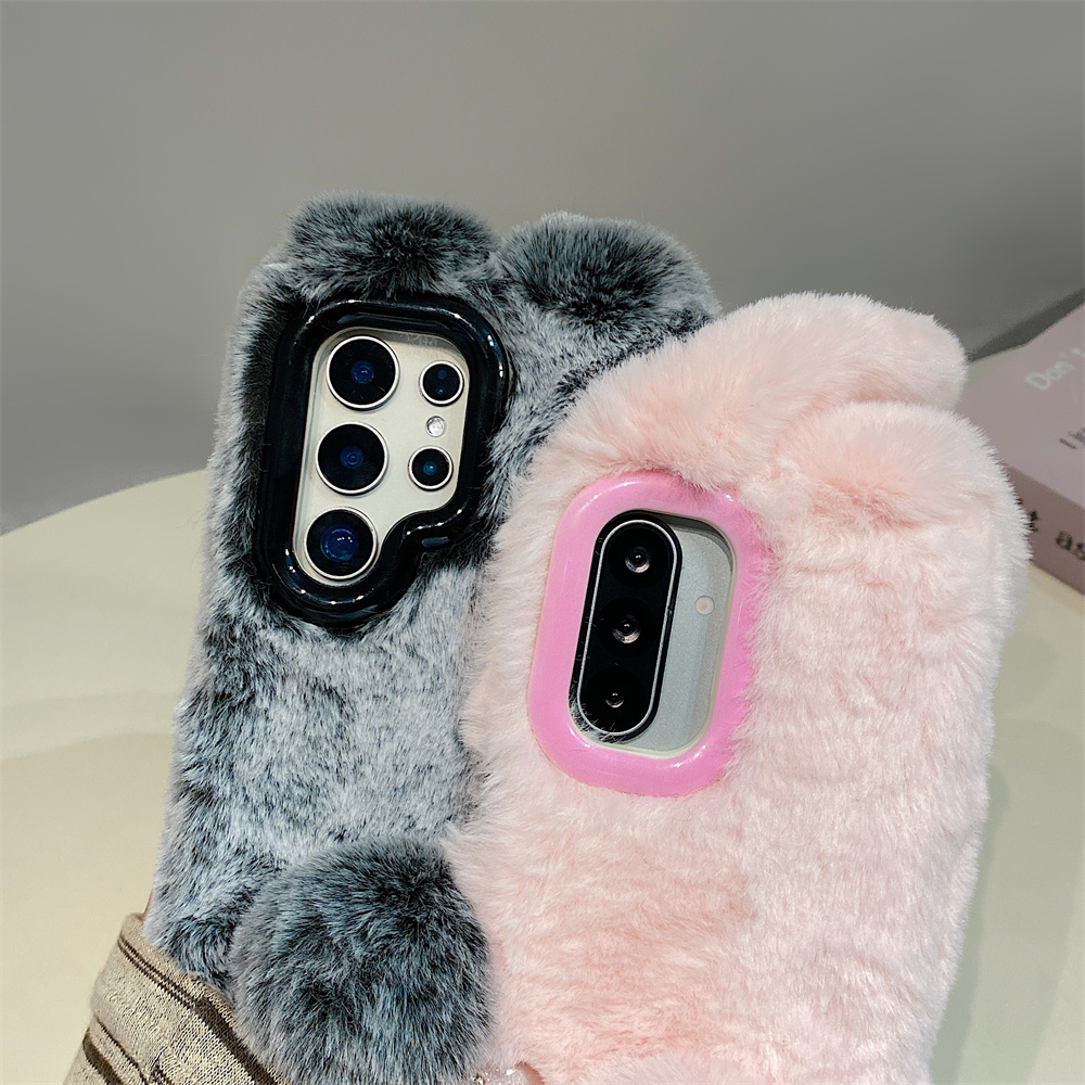 Cute Rabbit Ears Fluffy Stand  - Phone Cases Case 리뷰 및 가격